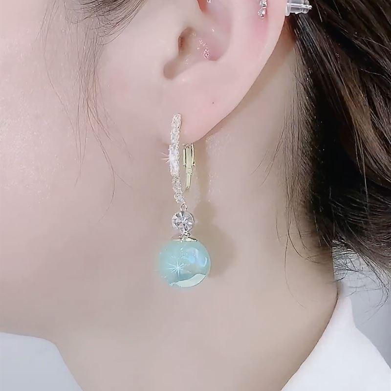 Tide Fish Girl Pearl Earrings Round Face Thinning 925 Silvery Needle