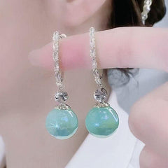 Tide Fish Girl Pearl Earrings Round Face Thinning 925 Silvery Needle