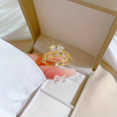 Stainless Steel Stone Butterfly Love Finger Ring For Women Girl