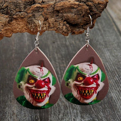 Vintage Horror Clown Teardrop Earrings PU Leather Jewelry
