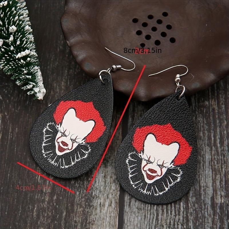 Vintage Horror Clown Teardrop Earrings PU Leather Jewelry