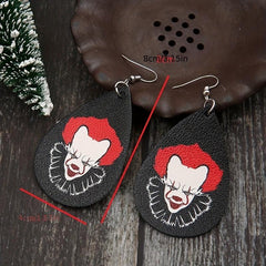 Vintage Horror Clown Teardrop Earrings PU Leather Jewelry