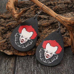Vintage Horror Clown Teardrop Earrings PU Leather Jewelry