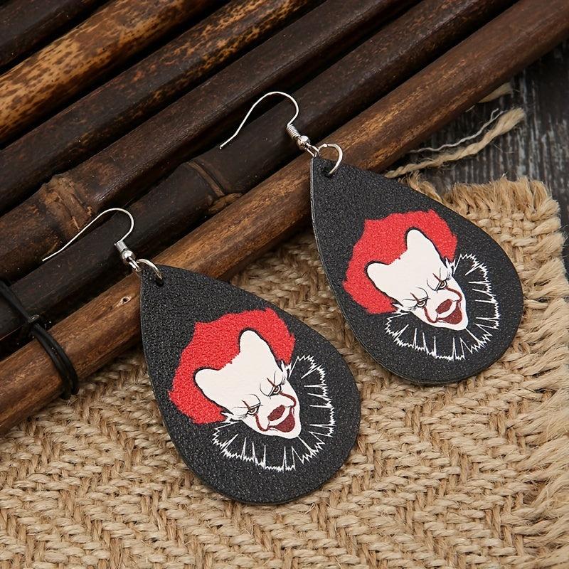 Vintage Horror Clown Teardrop Earrings PU Leather Jewelry