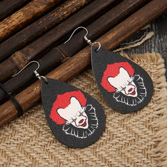 Vintage Horror Clown Teardrop Earrings PU Leather Jewelry