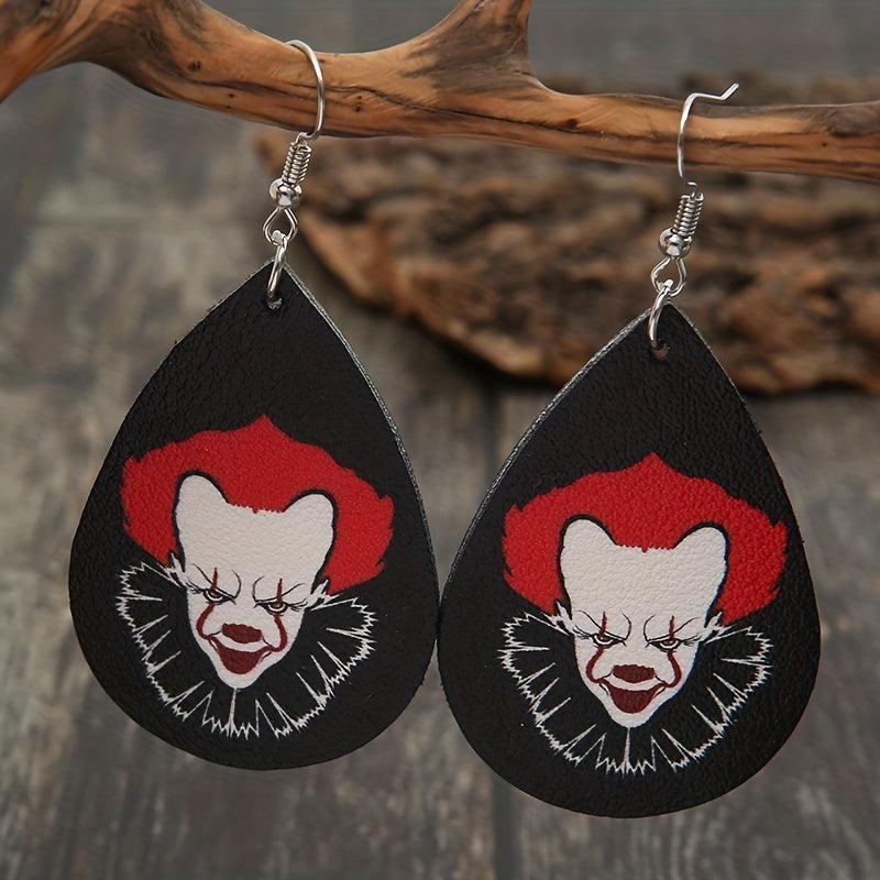 Vintage Horror Clown Teardrop Earrings PU Leather Jewelry