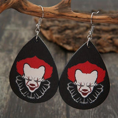 Vintage Horror Clown Teardrop Earrings PU Leather Jewelry