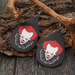 Vintage Horror Clown Teardrop Earrings PU Leather Jewelry