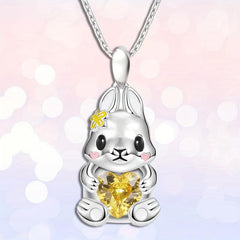 Yellow Heart Gemstone Rabbit Pendant Necklace - Animal Jewelry