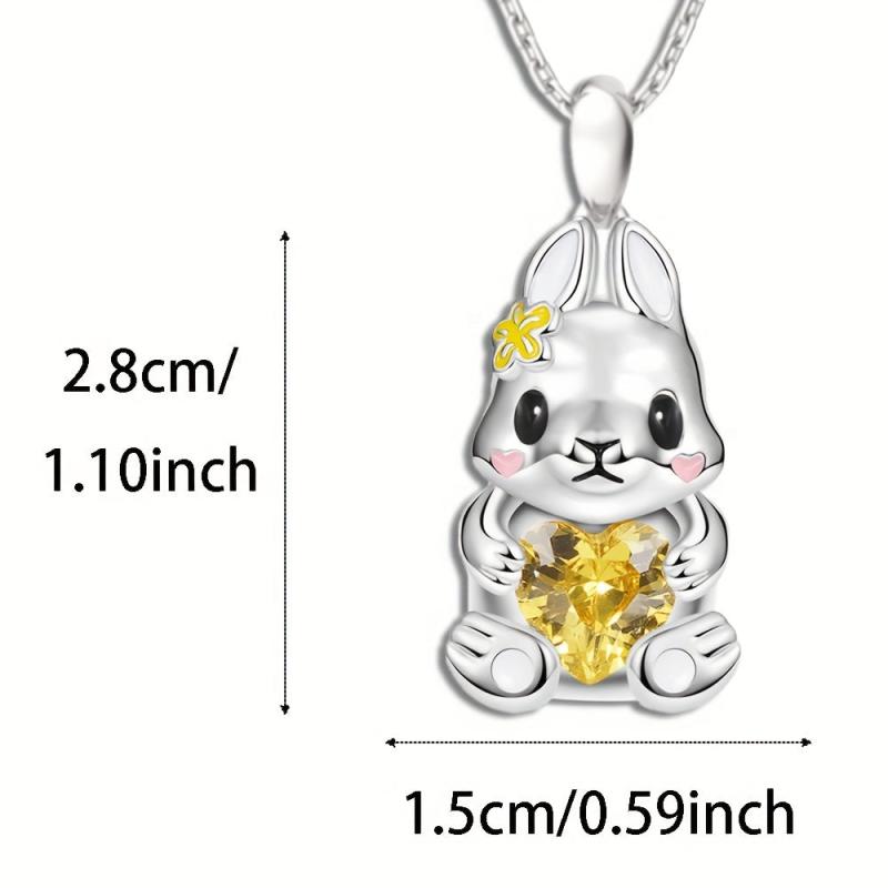 Yellow Heart Gemstone Rabbit Pendant Necklace - Animal Jewelry