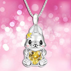 Yellow Heart Gemstone Rabbit Pendant Necklace - Animal Jewelry