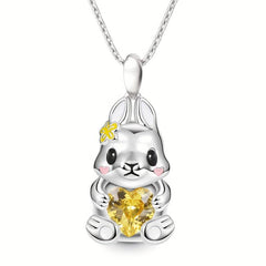 Yellow Heart Gemstone Rabbit Pendant Necklace - Animal Jewelry