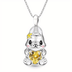 Yellow Heart Gemstone Rabbit Pendant Necklace - Animal Jewelry