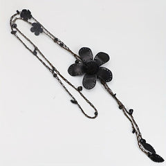 Cotton Hemp Sweater Chain Tassel Leather Flower Long Necklace