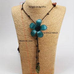 Cotton Hemp Sweater Chain Tassel Leather Flower Long Necklace