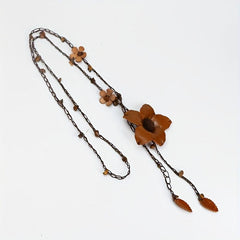 Cotton Hemp Sweater Chain Tassel Leather Flower Long Necklace