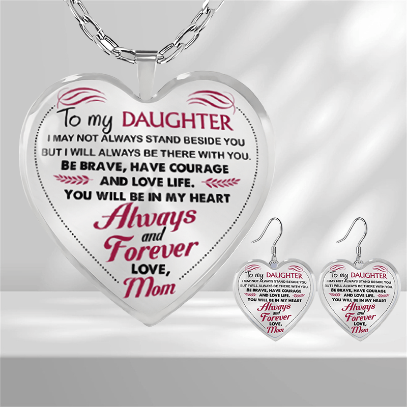 Heart Glass Pendant Earrings for Daughter Graduation Gift