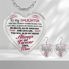 Heart Glass Pendant Earrings for Daughter Graduation Gift