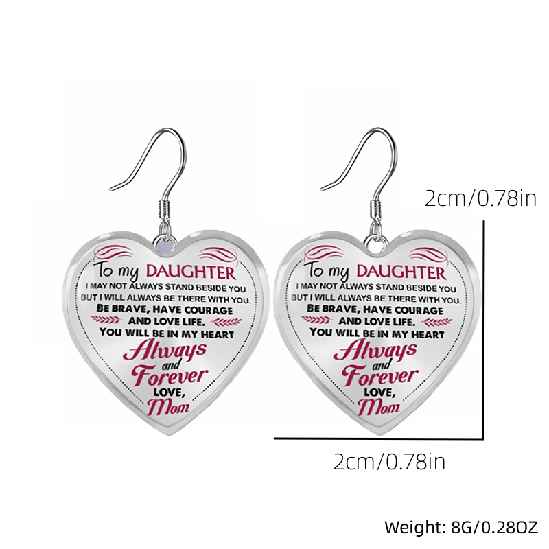 Heart Glass Pendant Earrings for Daughter Graduation Gift