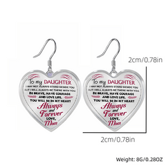 Heart Glass Pendant Earrings for Daughter Graduation Gift