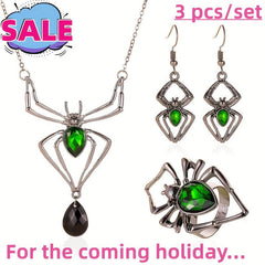 Halloween Spider Necklace Earrings Ring Set Accessories