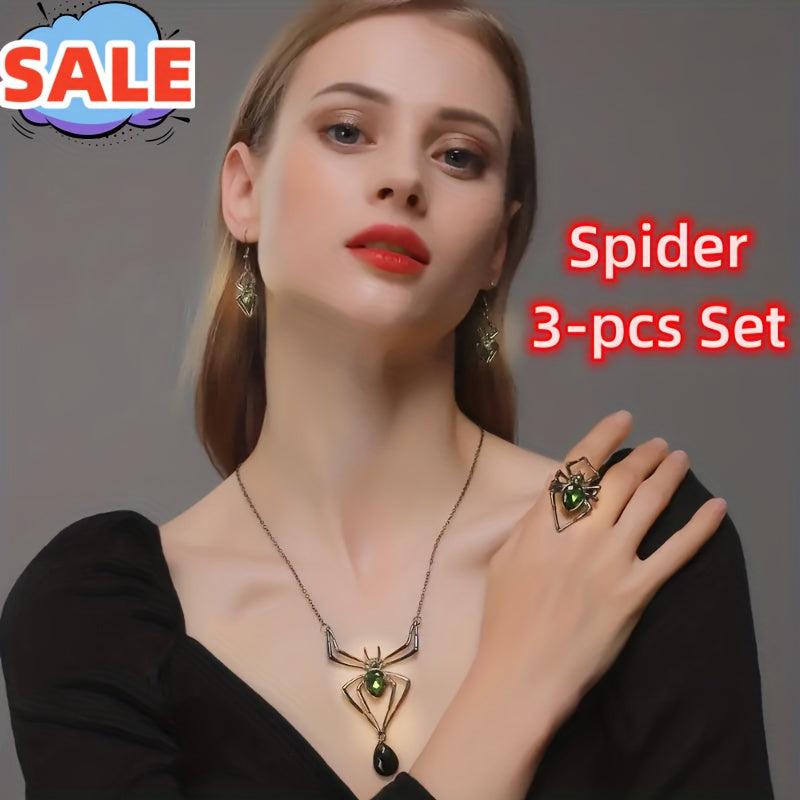 Halloween Spider Necklace Earrings Ring Set Accessories