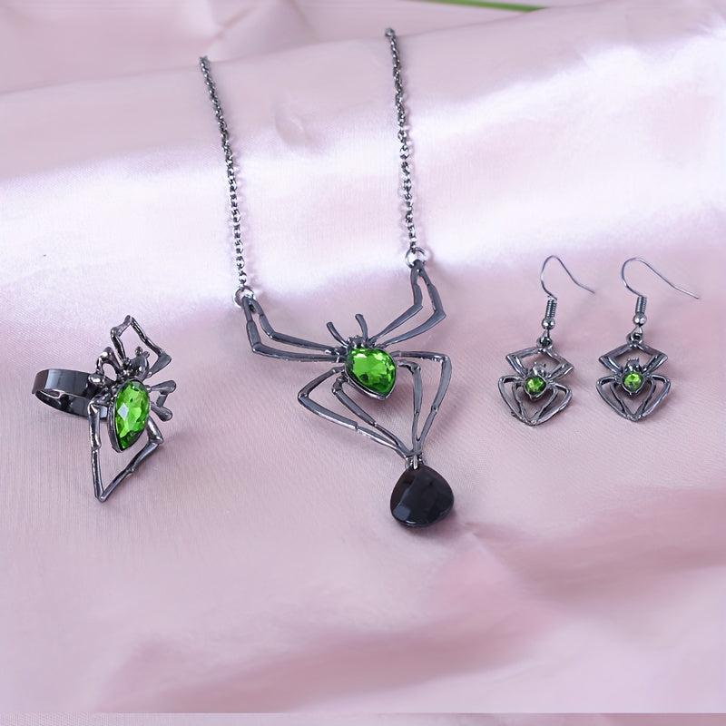 Halloween Spider Necklace Earrings Ring Set Accessories