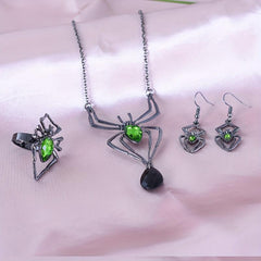 Halloween Spider Necklace Earrings Ring Set Accessories
