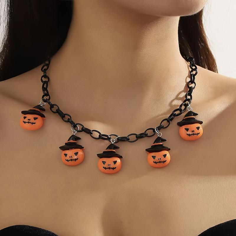 Funny Halloween Pumpkin Ghost Pendant Necklace