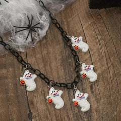 Funny Halloween Pumpkin Ghost Pendant Necklace