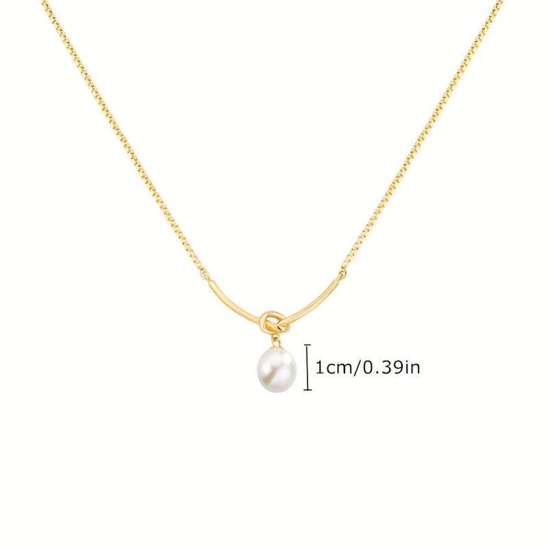 Geometric Lines Faux Pearl Rope Knot Pendant Necklace