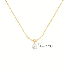 Geometric Lines Faux Pearl Rope Knot Pendant Necklace