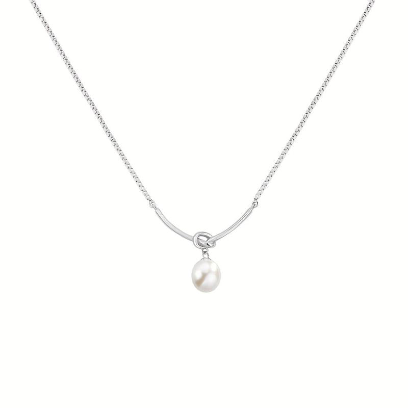 Geometric Lines Faux Pearl Rope Knot Pendant Necklace