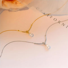 Geometric Lines Faux Pearl Rope Knot Pendant Necklace