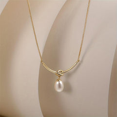 Geometric Lines Faux Pearl Rope Knot Pendant Necklace