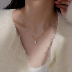Geometric Lines Faux Pearl Rope Knot Pendant Necklace