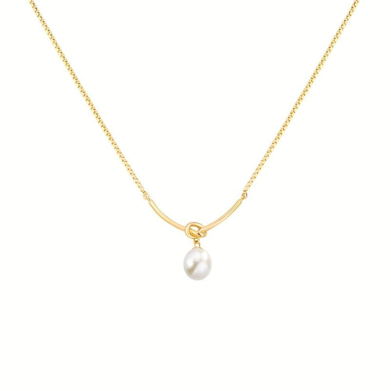 Geometric Lines Faux Pearl Rope Knot Pendant Necklace