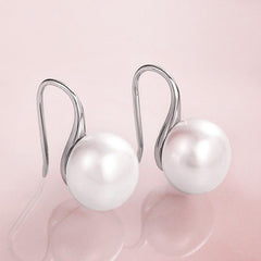 Silvery Plated Pearl Drop Earrings for Women and Girls