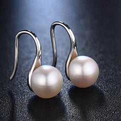 Silvery Plated Pearl Drop Earrings for Women and Girls