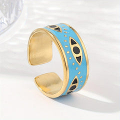 Steel God's Eye Shape Open Ring - Light Dark Stainless Steel Ring