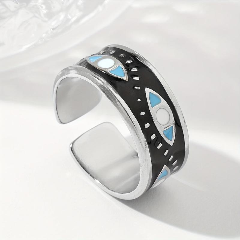 Steel God's Eye Shape Open Ring - Light Dark Stainless Steel Ring