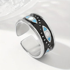 Steel God's Eye Shape Open Ring - Light Dark Stainless Steel Ring