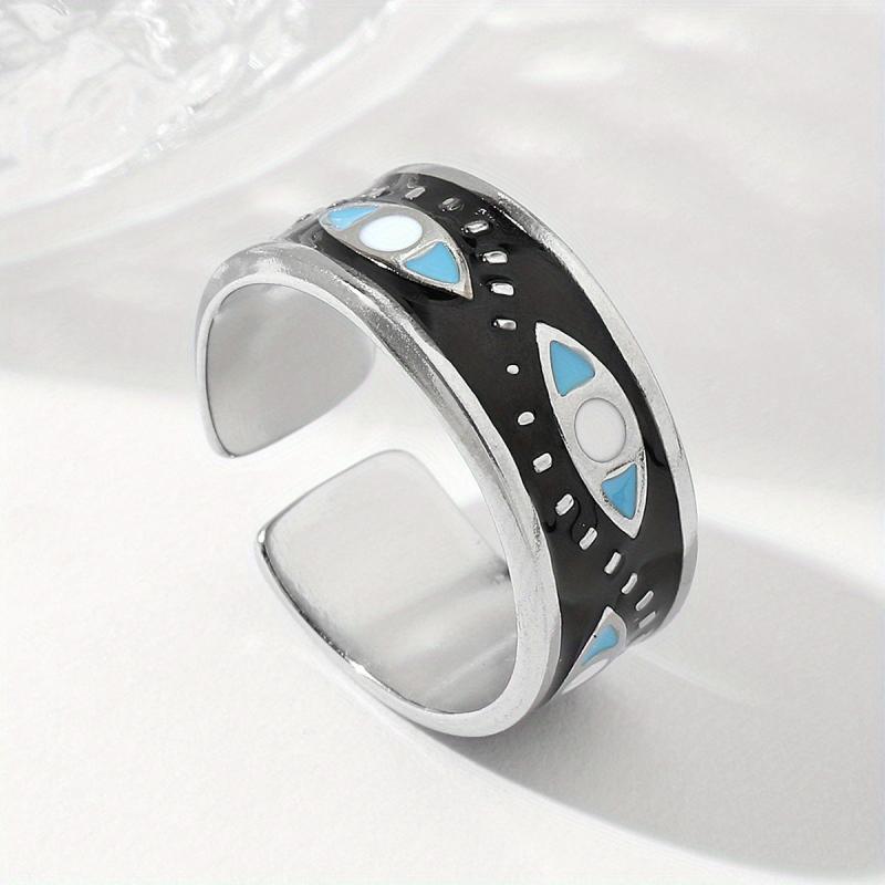 Steel God's Eye Shape Open Ring - Light Dark Stainless Steel Ring