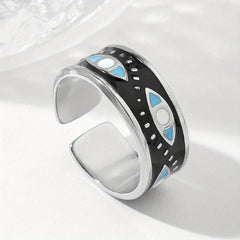 Steel God's Eye Shape Open Ring - Light Dark Stainless Steel Ring