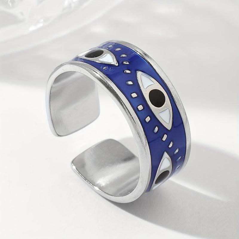 Steel God's Eye Shape Open Ring - Light Dark Stainless Steel Ring