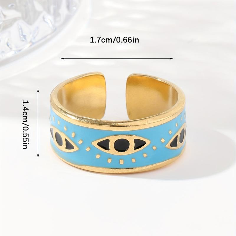 Steel God's Eye Shape Open Ring - Light Dark Stainless Steel Ring