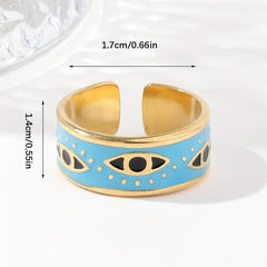 Steel God's Eye Shape Open Ring - Light Dark Stainless Steel Ring