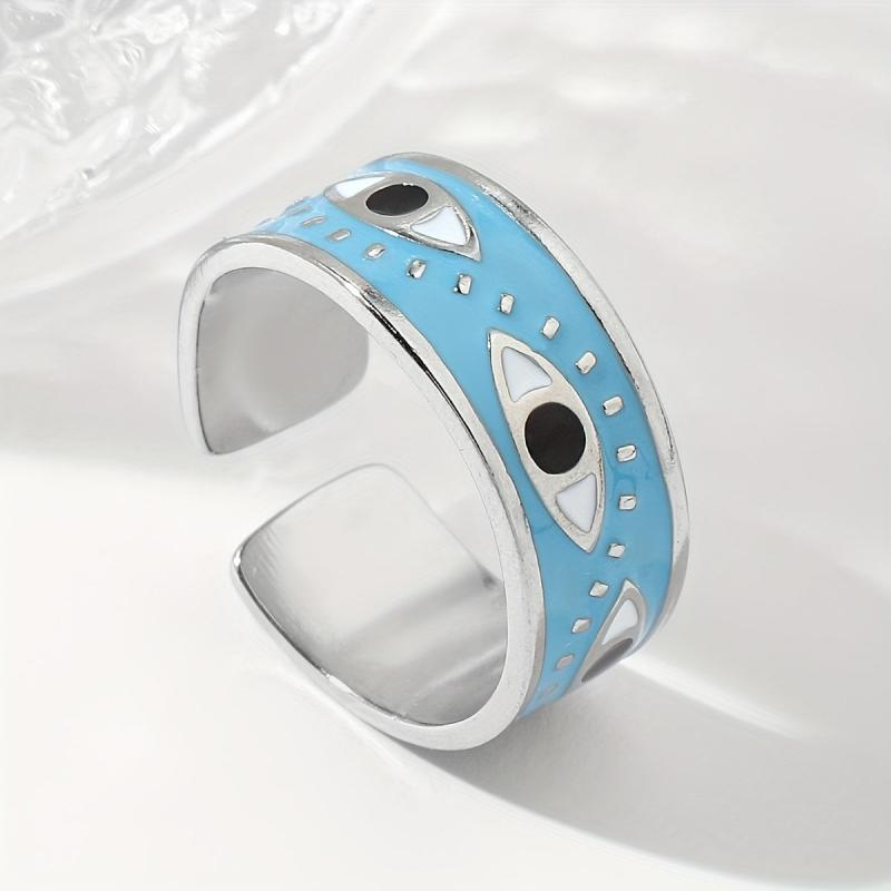 Steel God's Eye Shape Open Ring - Light Dark Stainless Steel Ring