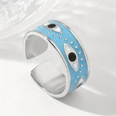 Steel God's Eye Shape Open Ring - Light Dark Stainless Steel Ring