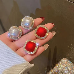 Red Stud Earrings Female Light Style Sense Niche Temperament Earrings